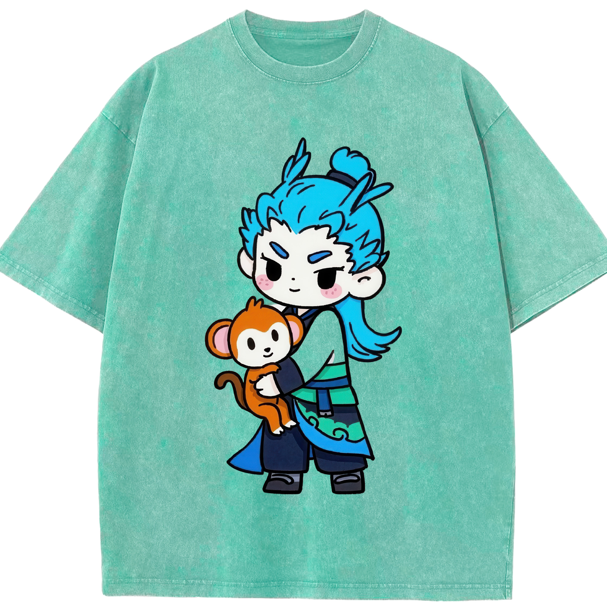 （画像用） Ne Zha 2 ナタ 魔童の大暴れ 綿100% ヴィンテージ風 半袖Tシャツ（フロントプリント）